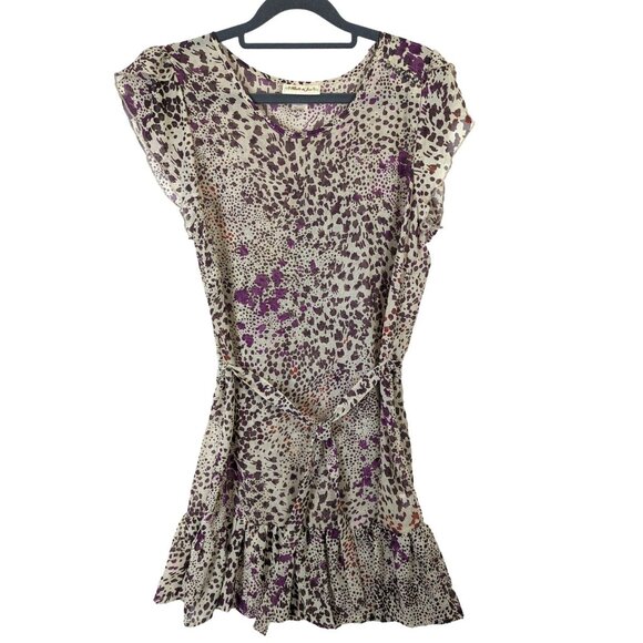 Belle Du Jour Women size XL Purple Sheer Rave Flutter Ruffle Disco Flowy Dress - Picture 1 of 15